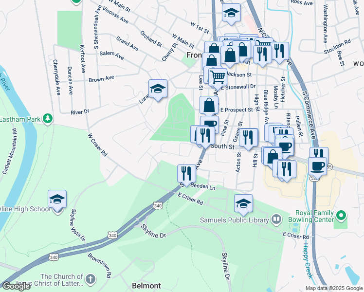 map of restaurants, bars, coffee shops, grocery stores, and more near 138 Ay-View Drive in Front Royal