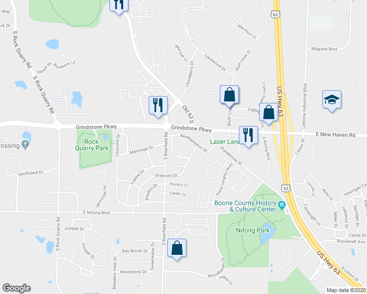 map of restaurants, bars, coffee shops, grocery stores, and more near 3512 Delmar Court in Columbia