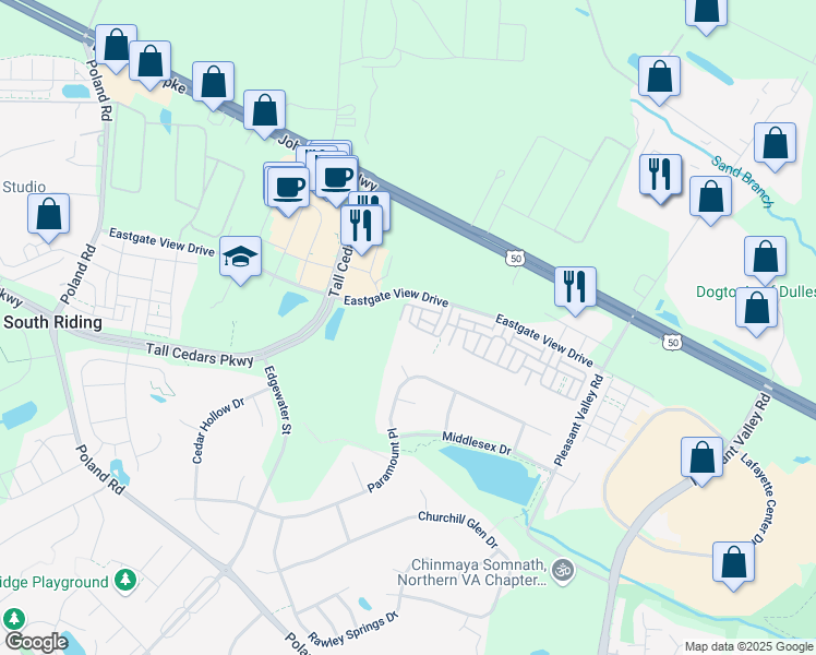 map of restaurants, bars, coffee shops, grocery stores, and more near 44005 Vaira Terrace in Chantilly