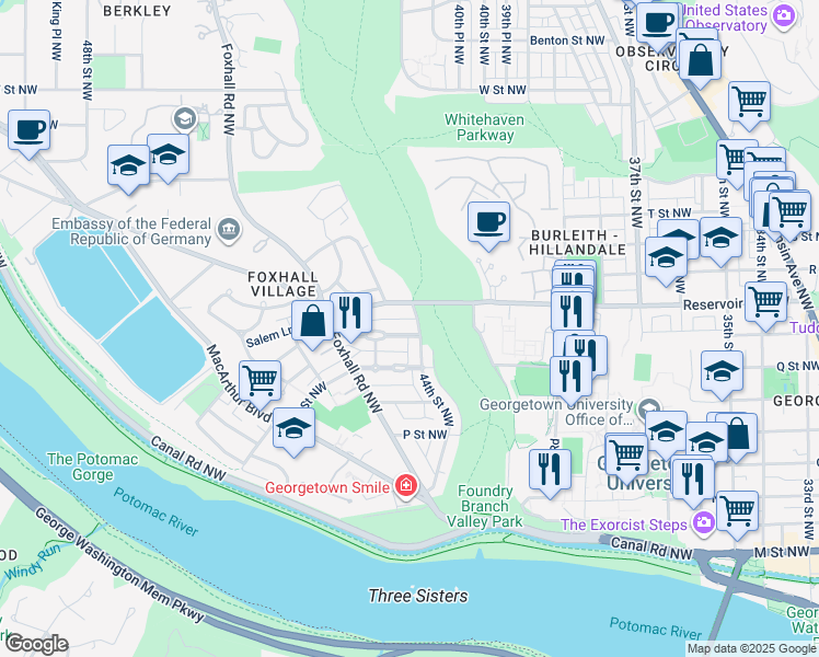 map of restaurants, bars, coffee shops, grocery stores, and more near 4401 Greenwich Parkway Northwest in Washington