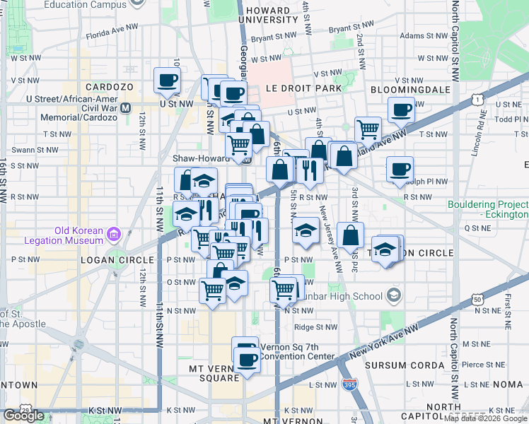 map of restaurants, bars, coffee shops, grocery stores, and more near 101 Independence Avenue Southeast in Washington