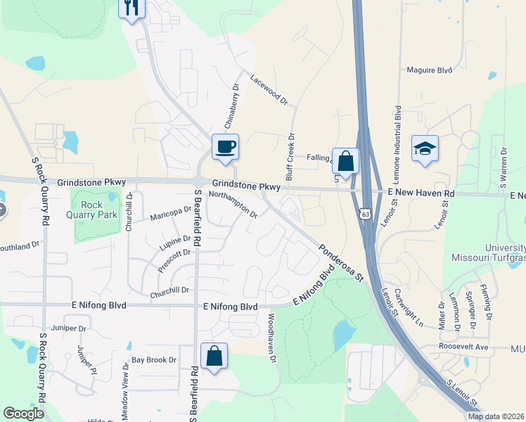 map of restaurants, bars, coffee shops, grocery stores, and more near 2609 Northampton Drive in Columbia