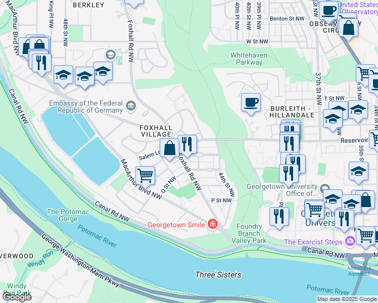 map of restaurants, bars, coffee shops, grocery stores, and more near 4459 Greenwich Parkway Northwest in Washington