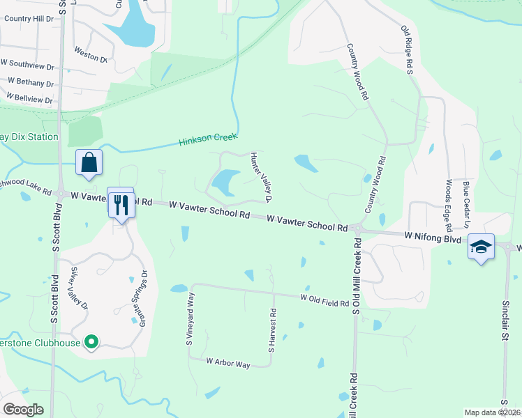 map of restaurants, bars, coffee shops, grocery stores, and more near 3300-3456 West Vawter School Road in Columbia