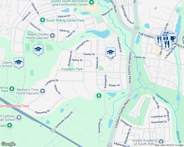 map of restaurants, bars, coffee shops, grocery stores, and more near 42727 Freedom Street in Chantilly