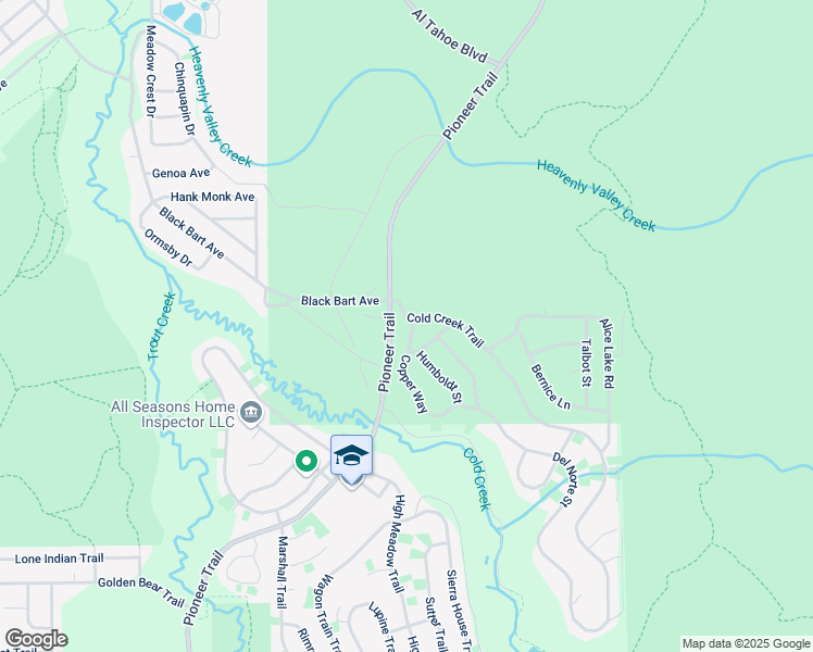 map of restaurants, bars, coffee shops, grocery stores, and more near 2627 Copper Way in South Lake Tahoe