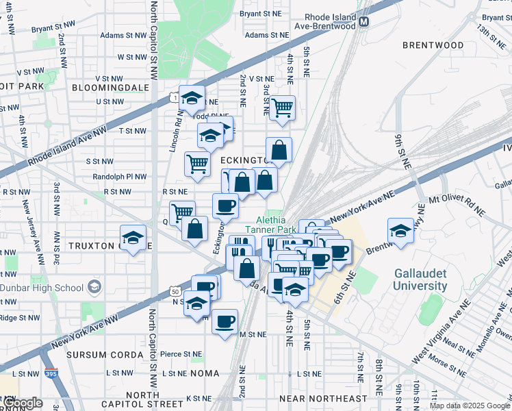 map of restaurants, bars, coffee shops, grocery stores, and more near 101 Independence Avenue Southeast in Washington