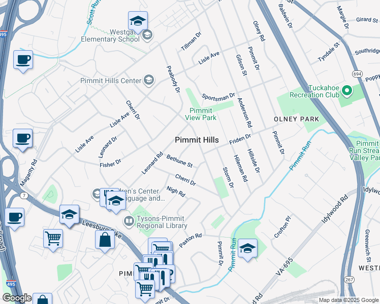 map of restaurants, bars, coffee shops, grocery stores, and more near 1939 Burfoot Street in Falls Church