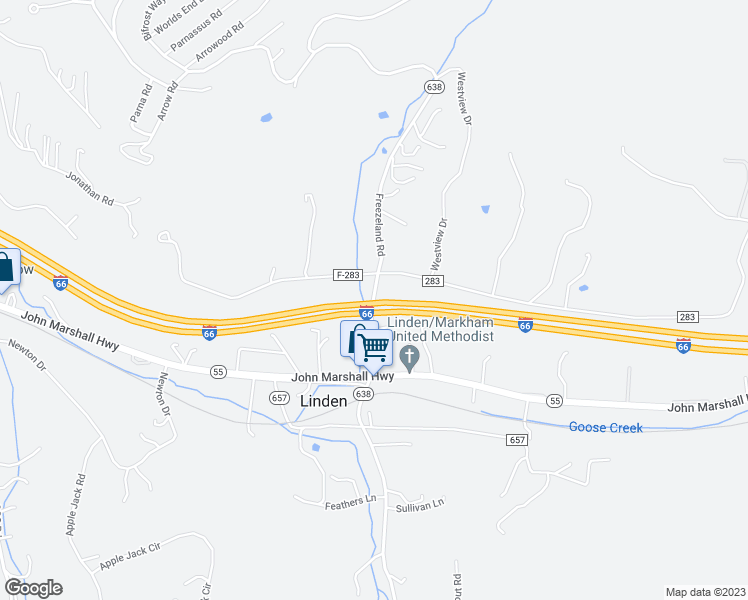 map of restaurants, bars, coffee shops, grocery stores, and more near Freezeland Road in Linden