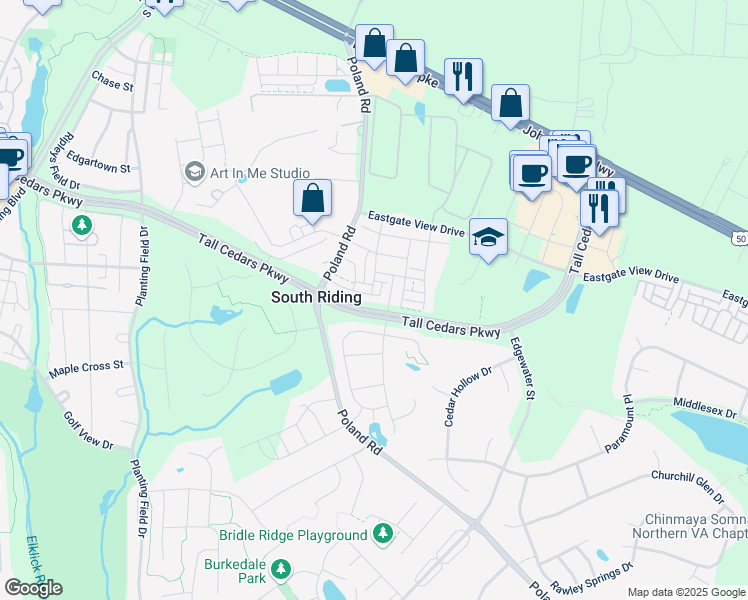 map of restaurants, bars, coffee shops, grocery stores, and more near 43559 Wheadon Terrace in Chantilly