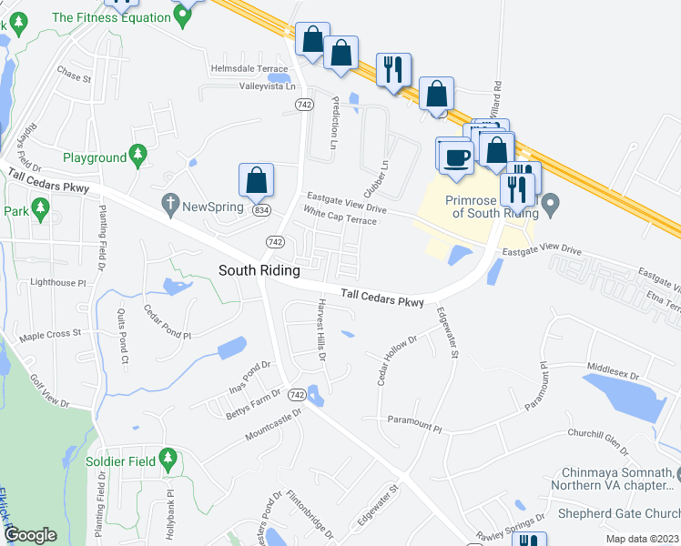 map of restaurants, bars, coffee shops, grocery stores, and more near 43546 Taylor Tree Terrace in Chantilly