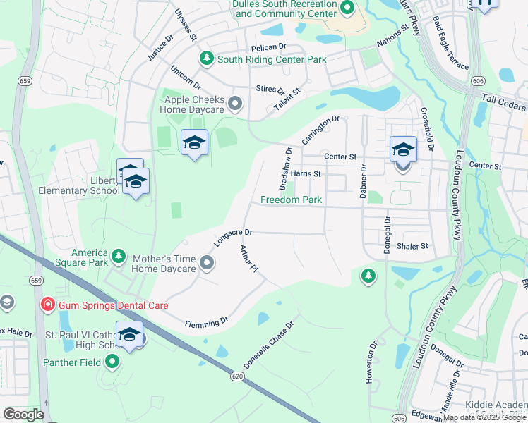 map of restaurants, bars, coffee shops, grocery stores, and more near 42627 Freedom Street in Chantilly