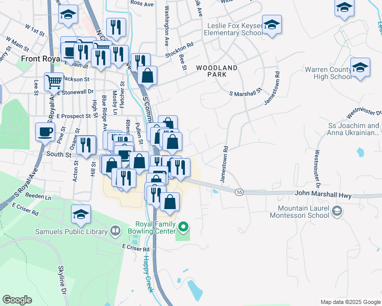 map of restaurants, bars, coffee shops, grocery stores, and more near 10 Portsmouth Rd in Front Royal