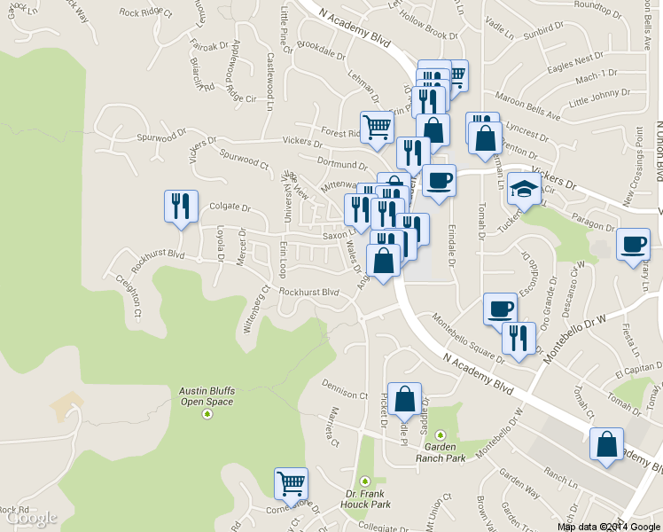 map of restaurants, bars, coffee shops, grocery stores, and more near 1956 Erin Loop in Colorado Springs