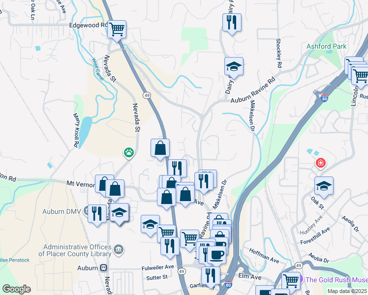 map of restaurants, bars, coffee shops, grocery stores, and more near 12100 Persimmon Terrace in Auburn