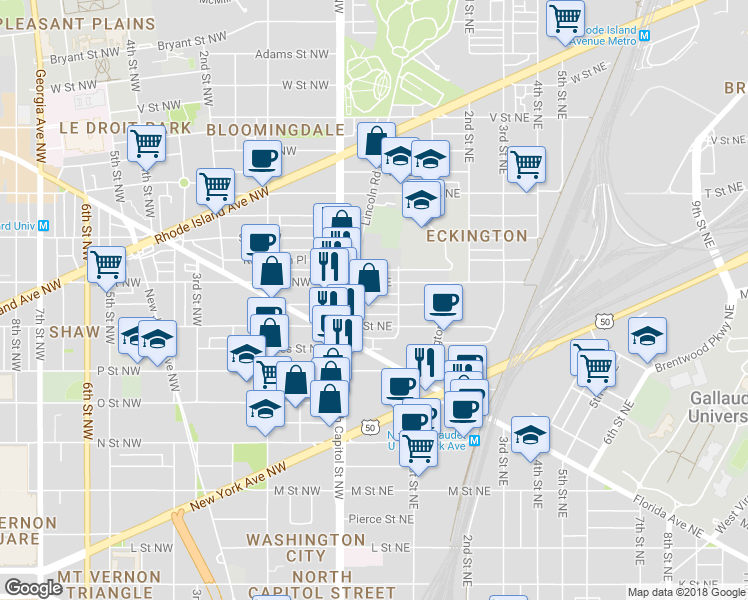 map of restaurants, bars, coffee shops, grocery stores, and more near 101 Independence Avenue Southeast in Washington