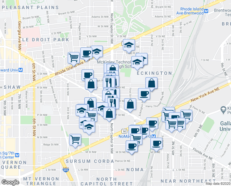 map of restaurants, bars, coffee shops, grocery stores, and more near 101 Independence Avenue Southeast in Washington
