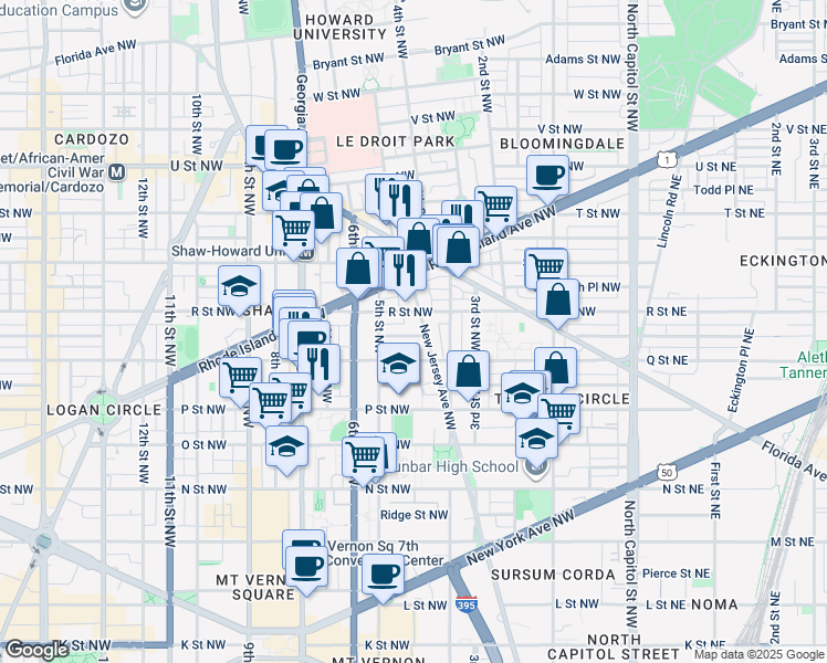 map of restaurants, bars, coffee shops, grocery stores, and more near 101 Independence Avenue Southeast in Washington