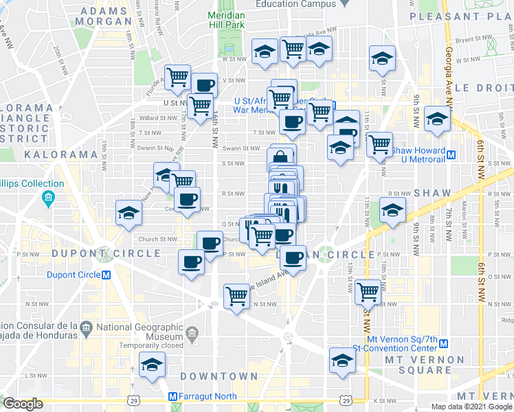 map of restaurants, bars, coffee shops, grocery stores, and more near 101 Independence Avenue Southeast in Washington