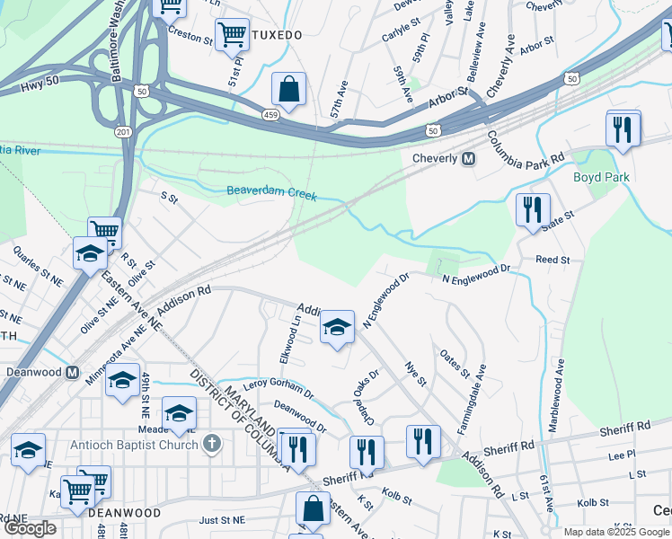 map of restaurants, bars, coffee shops, grocery stores, and more near 101 Independence Avenue Southeast in Washington