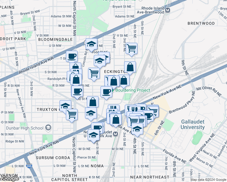 map of restaurants, bars, coffee shops, grocery stores, and more near 101 Independence Avenue Southeast in Washington