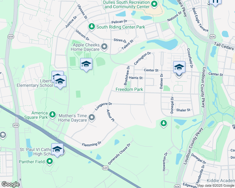 map of restaurants, bars, coffee shops, grocery stores, and more near 42627 Freedom Street in Chantilly
