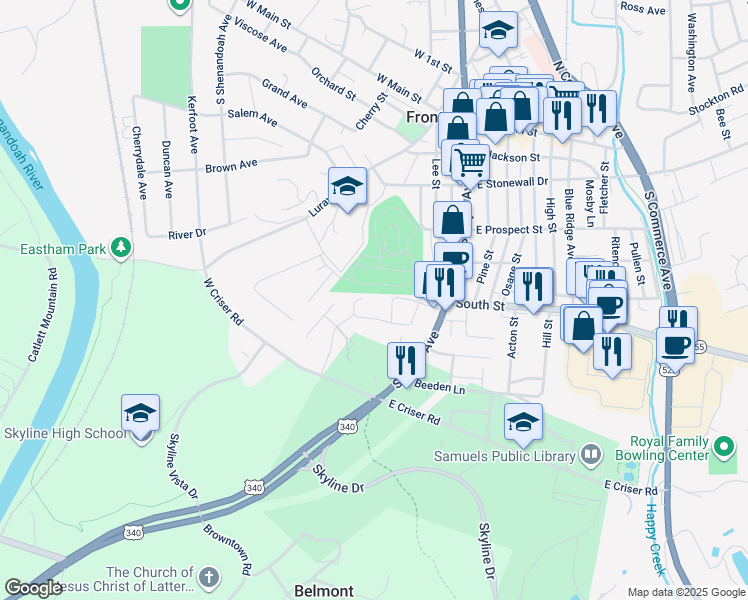 map of restaurants, bars, coffee shops, grocery stores, and more near 191 Elsia Drive in Front Royal