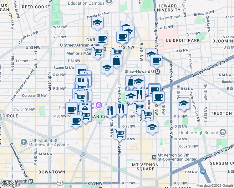 map of restaurants, bars, coffee shops, grocery stores, and more near 101 Independence Avenue Southeast in Washington