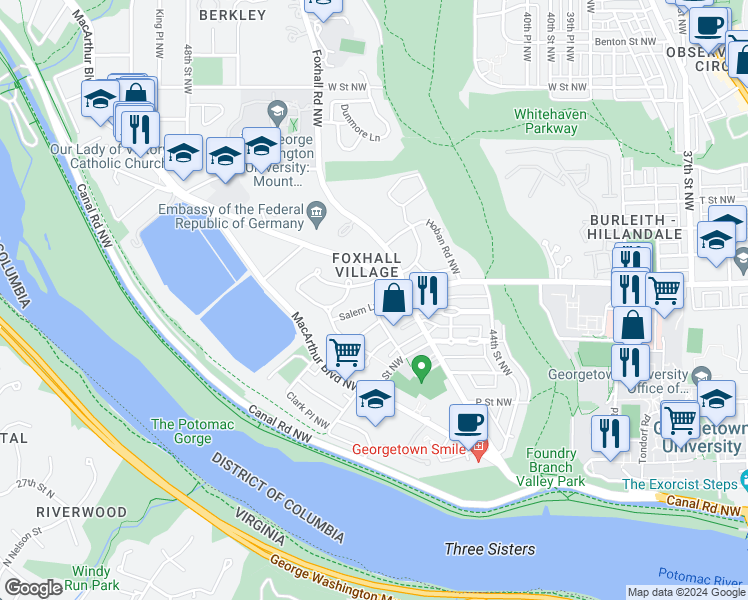 map of restaurants, bars, coffee shops, grocery stores, and more near 4489 Salem Lane Northwest in Washington