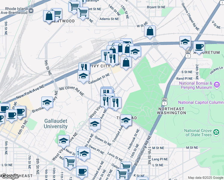 map of restaurants, bars, coffee shops, grocery stores, and more near 101 Independence Avenue Southeast in Washington