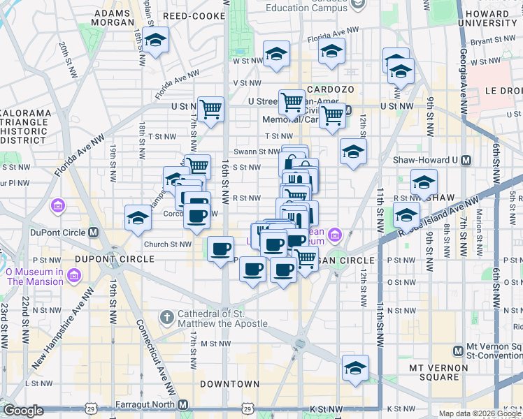 map of restaurants, bars, coffee shops, grocery stores, and more near 101 Independence Avenue Southeast in Washington