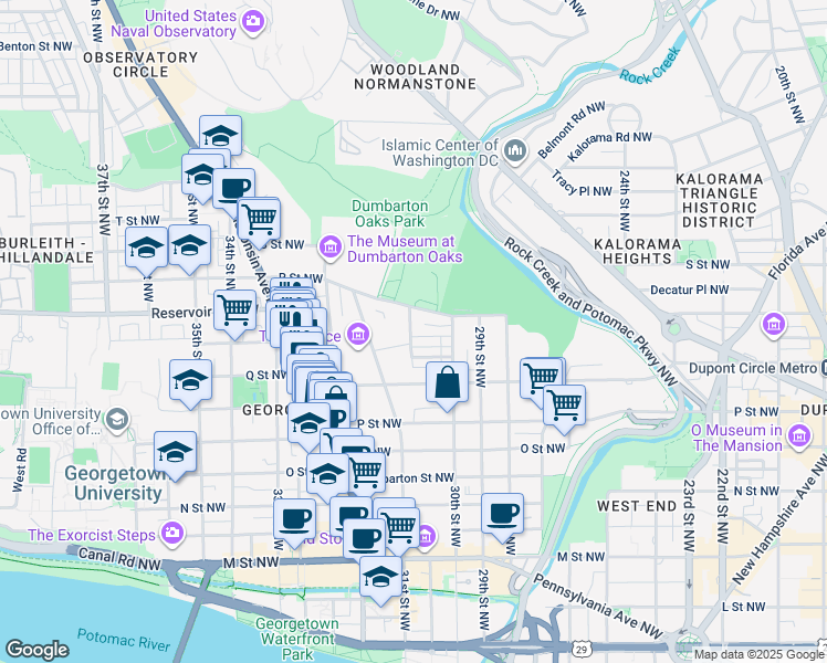 map of restaurants, bars, coffee shops, grocery stores, and more near 1655 Avon Place Northwest in Washington