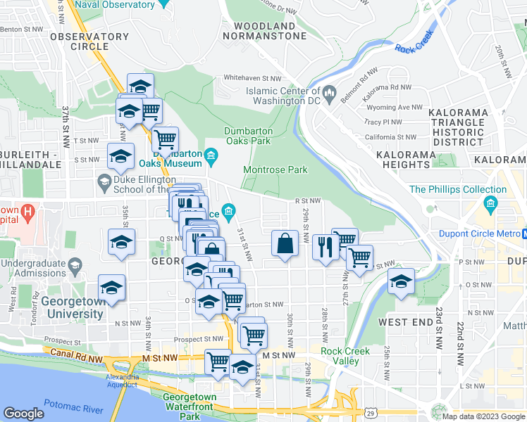 map of restaurants, bars, coffee shops, grocery stores, and more near 1655 Avon Place Northwest in Washington