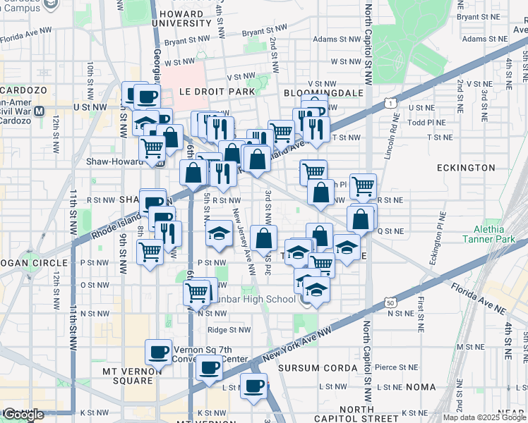 map of restaurants, bars, coffee shops, grocery stores, and more near 101 Independence Avenue Southeast in Washington