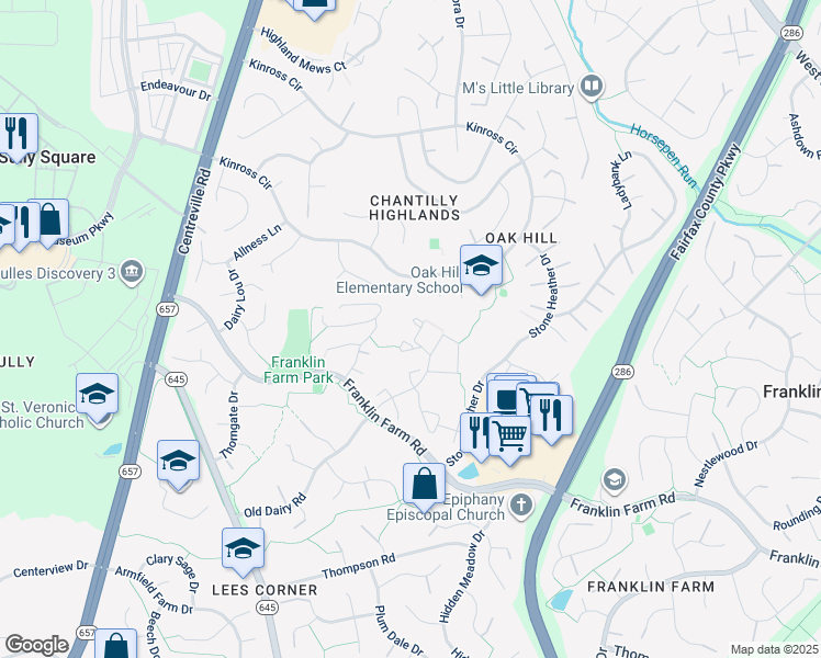 map of restaurants, bars, coffee shops, grocery stores, and more near 13495 Old Dairy Court in Herndon