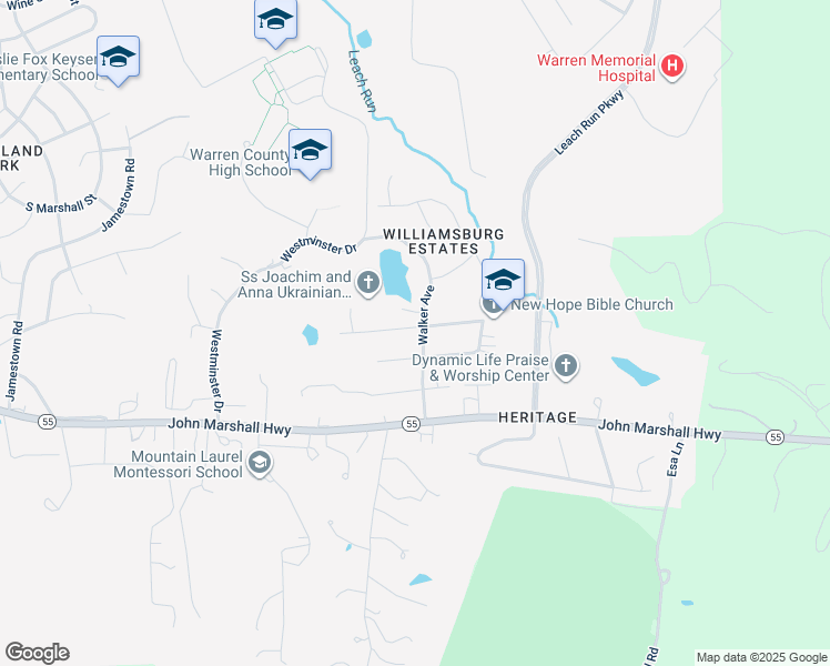 map of restaurants, bars, coffee shops, grocery stores, and more near 1401 Linden Street in Front Royal