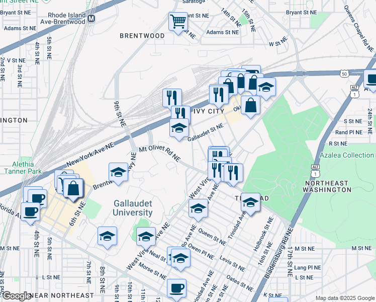 map of restaurants, bars, coffee shops, grocery stores, and more near 101 Independence Avenue Southeast in Washington