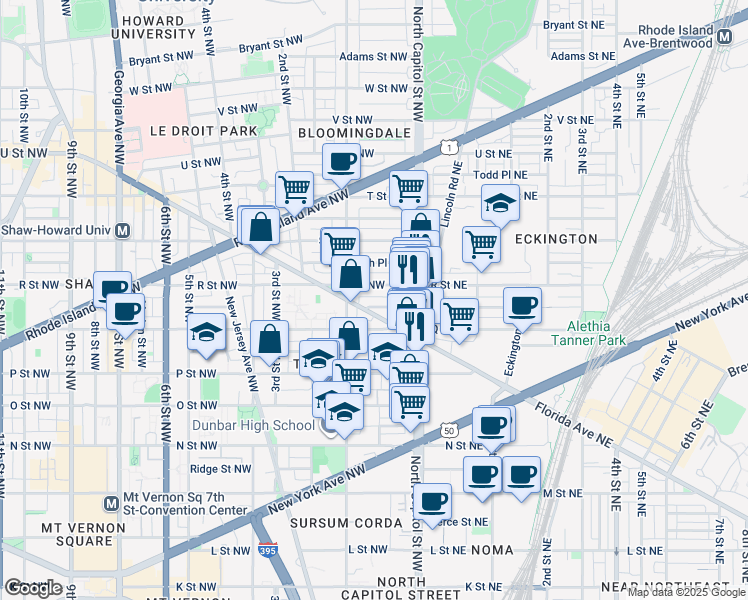 map of restaurants, bars, coffee shops, grocery stores, and more near 101 Independence Avenue Southeast in Washington