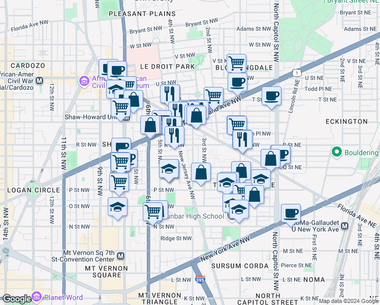 map of restaurants, bars, coffee shops, grocery stores, and more near 101 Independence Avenue Southeast in Washington