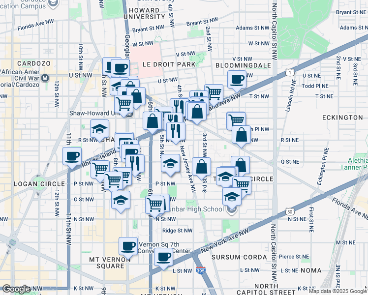 map of restaurants, bars, coffee shops, grocery stores, and more near 101 Independence Avenue Southeast in Washington