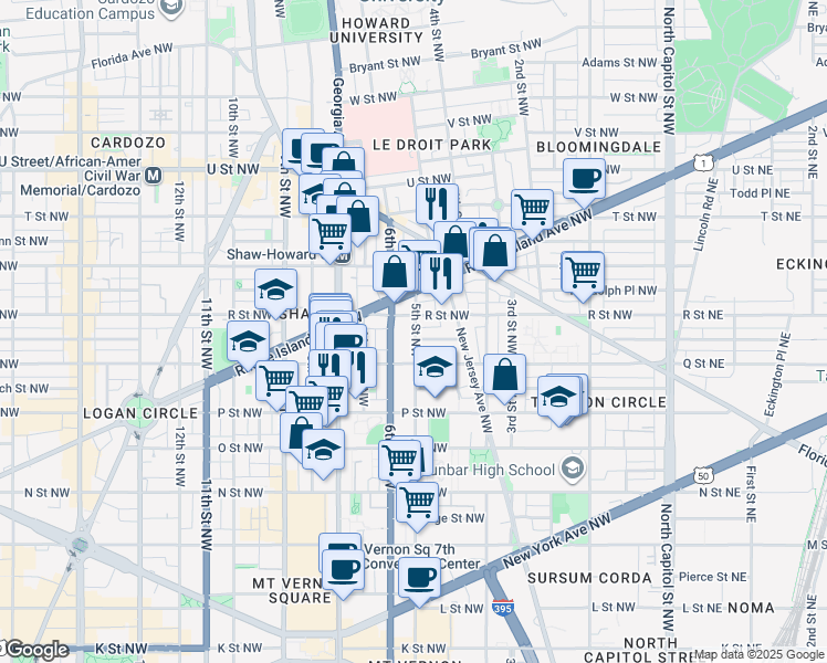 map of restaurants, bars, coffee shops, grocery stores, and more near 101 Independence Avenue Southeast in Washington