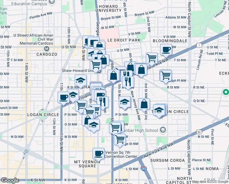 map of restaurants, bars, coffee shops, grocery stores, and more near 101 Independence Avenue Southeast in Washington