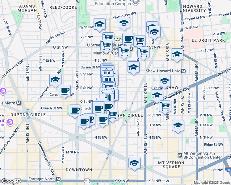 map of restaurants, bars, coffee shops, grocery stores, and more near 101 Independence Avenue Southeast in Washington