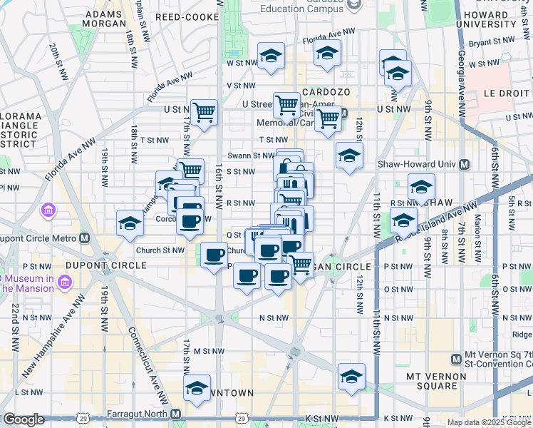 map of restaurants, bars, coffee shops, grocery stores, and more near 101 Independence Avenue Southeast in Washington