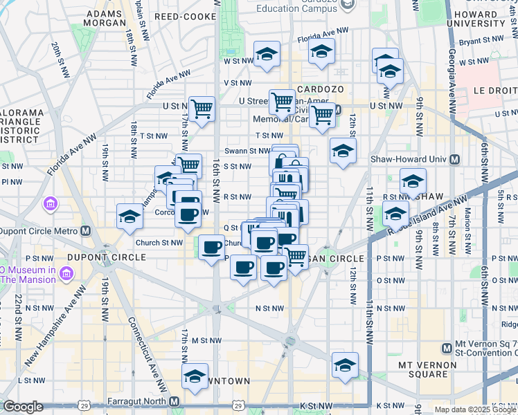 map of restaurants, bars, coffee shops, grocery stores, and more near 101 Independence Avenue Southeast in Washington