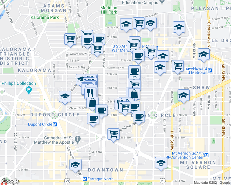 map of restaurants, bars, coffee shops, grocery stores, and more near 101 Independence Avenue Southeast in Washington