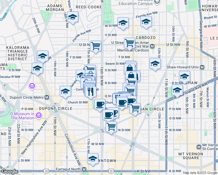 map of restaurants, bars, coffee shops, grocery stores, and more near 101 Independence Avenue Southeast in Washington