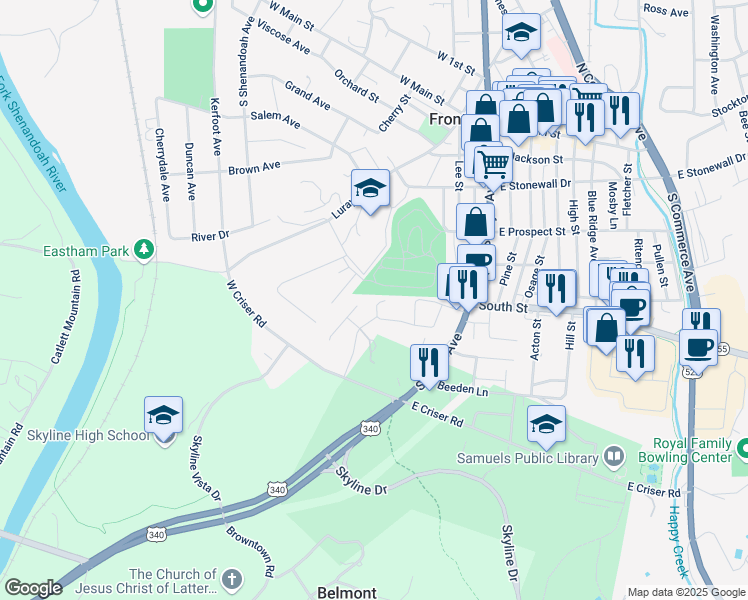 map of restaurants, bars, coffee shops, grocery stores, and more near 188 Elsia Drive in Front Royal