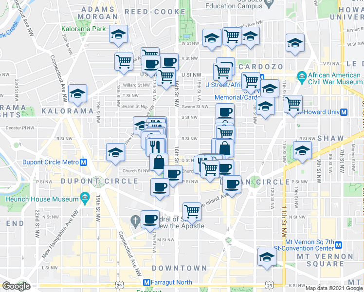 map of restaurants, bars, coffee shops, grocery stores, and more near 101 Independence Avenue Southeast in Washington