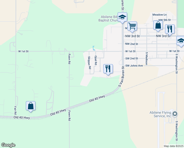 map of restaurants, bars, coffee shops, grocery stores, and more near 325 Opal Road in Abilene